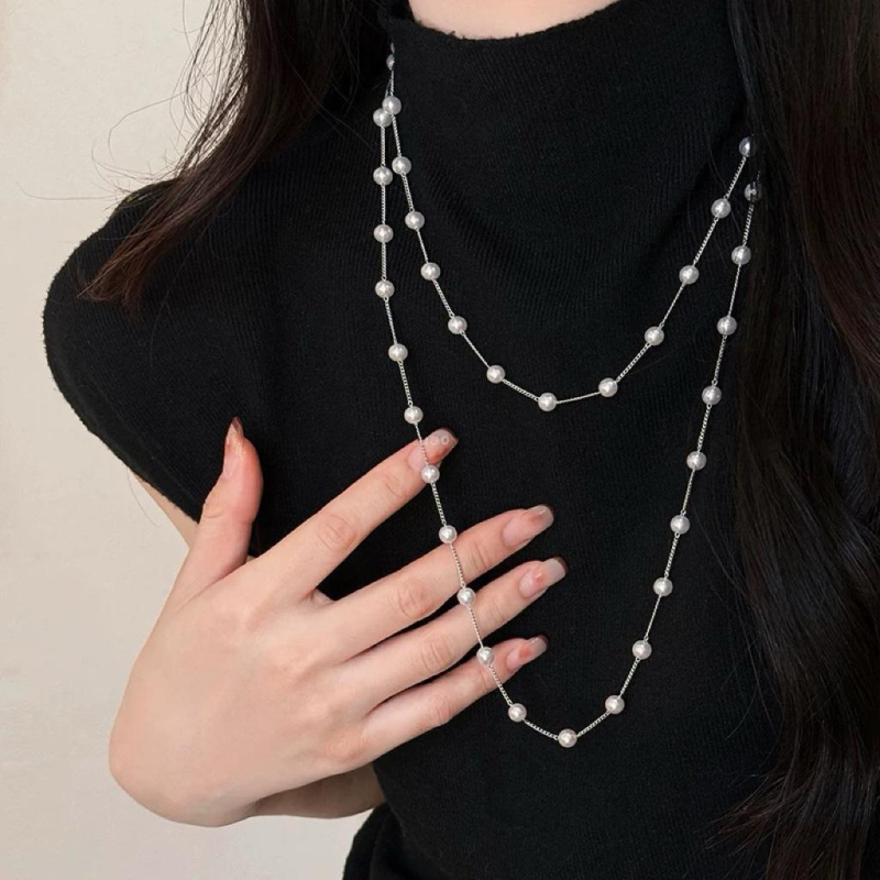 Dvostruko složeno žensko ogrlica s plastičnim kugličnim lancem, akrilni privjesak, ručna izrada, Xiaoxiangfeng stil, svježe i slatko