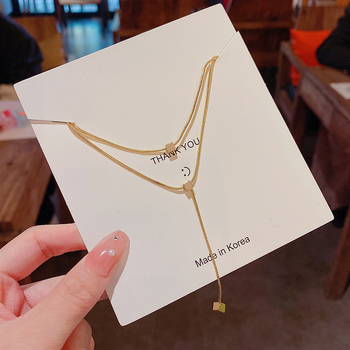 Colier dublu strat, cu formă pătrată geometrică din cupru, cu lanț șarpe, pentru femei