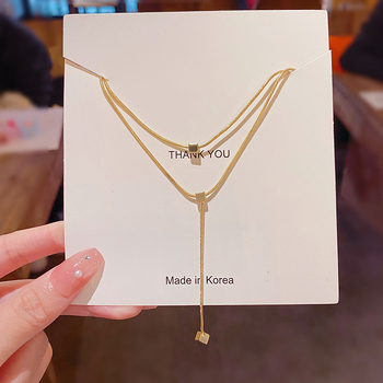 Colier dublu strat, cu formă pătrată geometrică din cupru, cu lanț șarpe, pentru femei