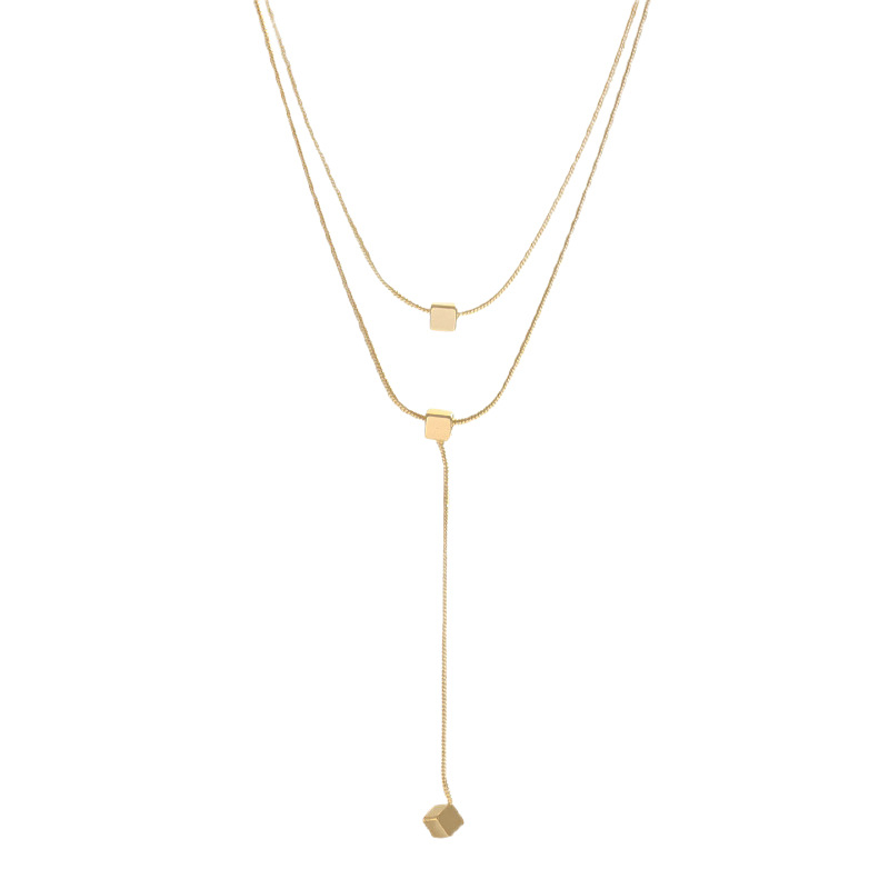 Colier dublu strat, cu formă pătrată geometrică din cupru, cu lanț șarpe, pentru femei