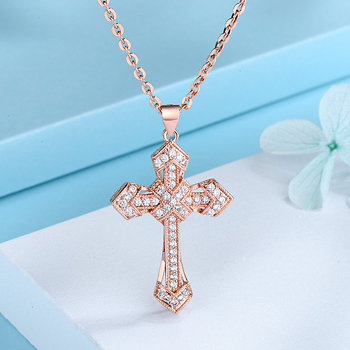 Hosszú láncos kereszt medálos nyaklánc fehér rézből, XL053, őszi 2021 (Anyag: White copper; Márka: Zhen Xin; Modell: XL053; Szezon: őszi 2021)