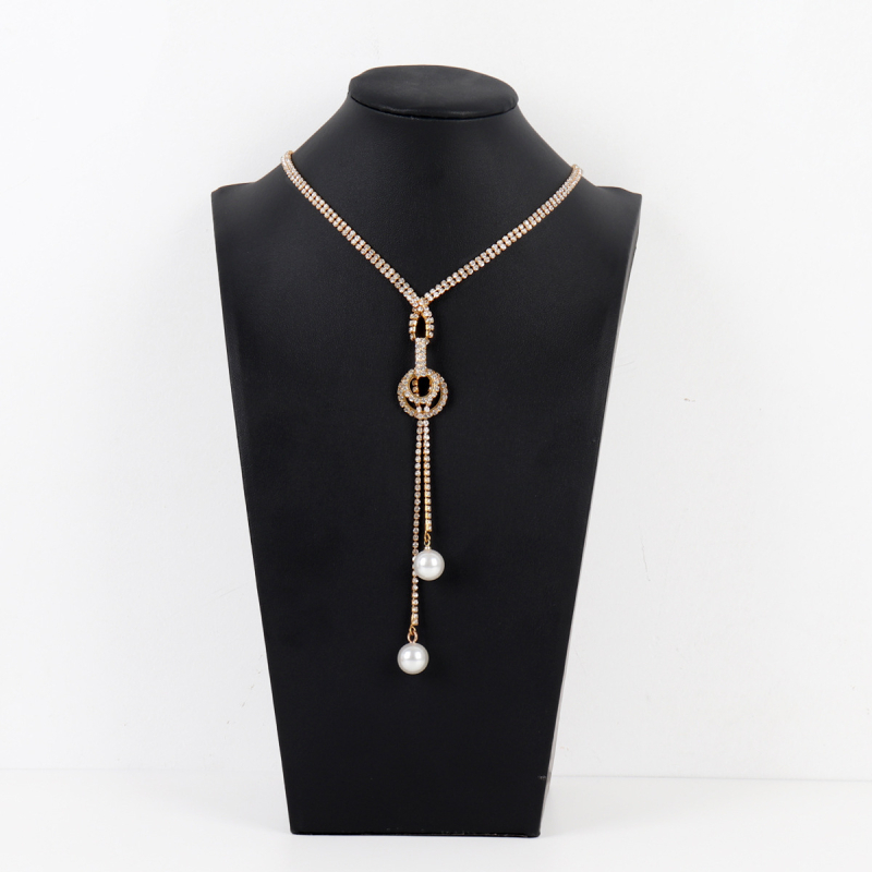 Colier geometric din rhinestone, lanț lung pentru claviculă, design multistrat, extensie reglabilă peste 11 cm, cristale placate cu aur