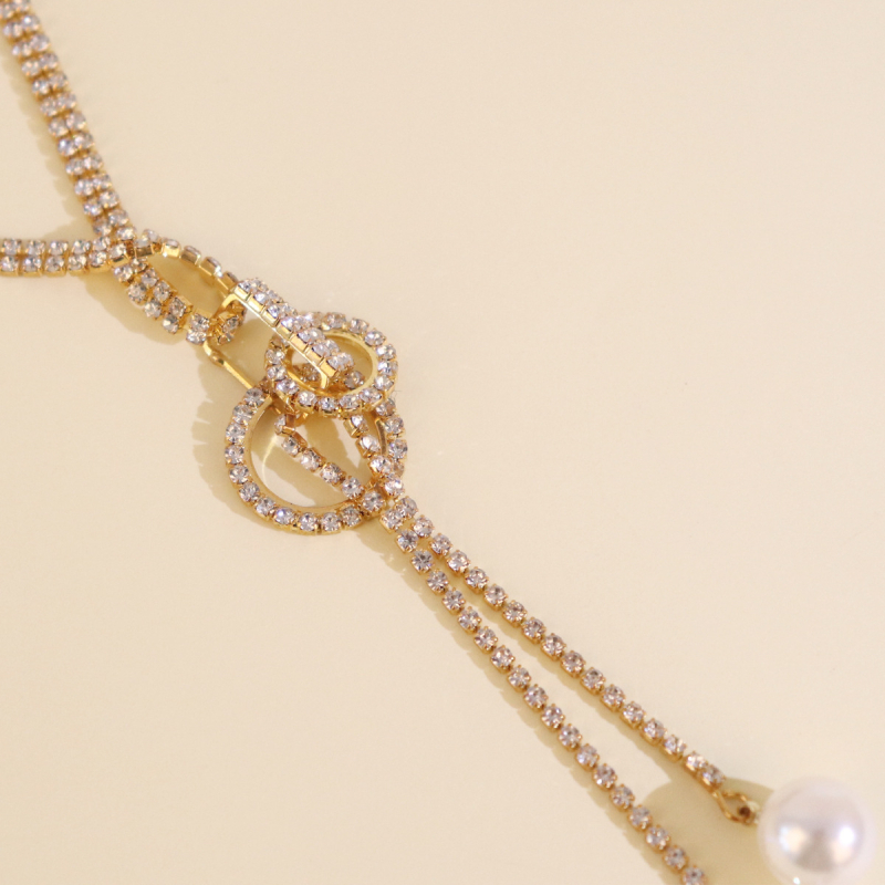 Colier geometric din rhinestone, lanț lung pentru claviculă, design multistrat, extensie reglabilă peste 11 cm, cristale placate cu aur