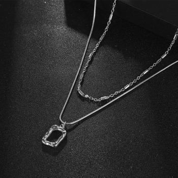 IMI női nyaklánc dupla réteg kulcscsonti lánccal, titánacél, INS stílus, polírozott felület, 2025 tavaszi megjelenés