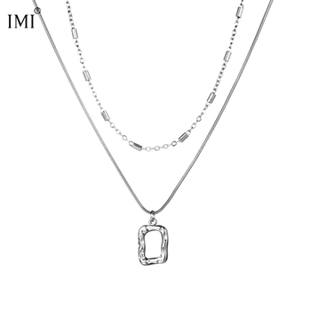 IMI női nyaklánc dupla réteg kulcscsonti lánccal, titánacél, INS stílus, polírozott felület, 2025 tavaszi megjelenés