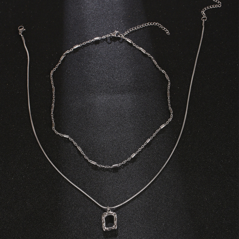 IMI női nyaklánc dupla réteg kulcscsonti lánccal, titánacél, INS stílus, polírozott felület, 2025 tavaszi megjelenés