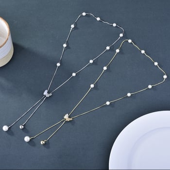 Дълга медна огърлица за пуловер с пеперудена форма и висулка от смесени камъни