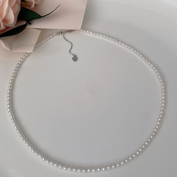 Κολιέ με φρέσκα μαργαριτάρια, σχεδόν στρογγυλά 3-4 mm, αλυσίδα από ασήμι 925, μινιμαλιστικό κομψό σχέδιο, φθινόπωρο 2025