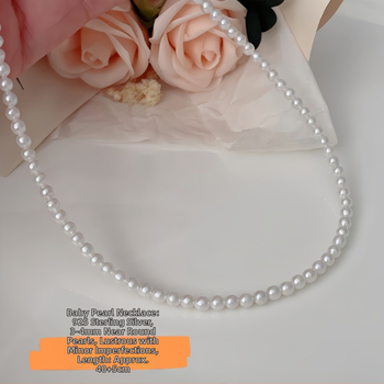 Κολιέ με φρέσκα μαργαριτάρια, σχεδόν στρογγυλά 3-4 mm, αλυσίδα από ασήμι 925, μινιμαλιστικό κομψό σχέδιο, φθινόπωρο 2025