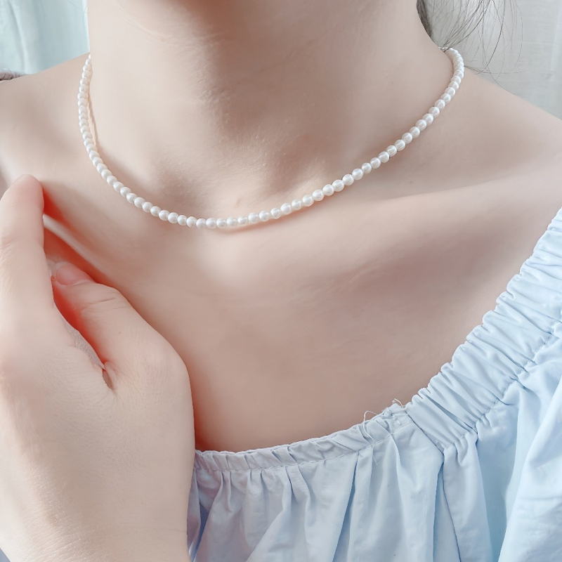 Κολιέ με φρέσκα μαργαριτάρια, σχεδόν στρογγυλά 3-4 mm, αλυσίδα από ασήμι 925, μινιμαλιστικό κομψό σχέδιο, φθινόπωρο 2025