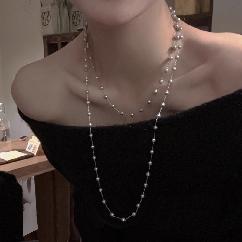 Ogrlica od umjetnih perli, ručno izrađena, geometrijski oblik, križni lanac, stil laganog luksuza.