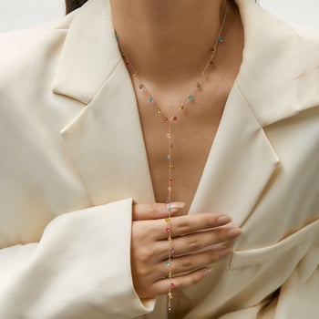 Колие с Y-образна форма, от 925 сребро, изкуствен цирконий, геометричен стил, електроплакиране