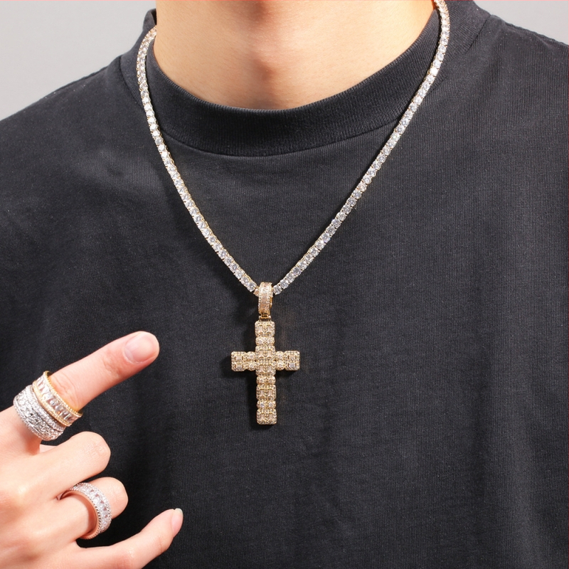 Ogrlica od bakra s križom i cirkonijem, hip-hop stil, unisex