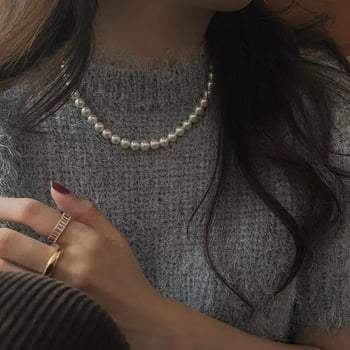 Colier cu perle artificiale, lucrat manual, lanț din perle, pandant din perlă de scoică, stil retro, pentru femei