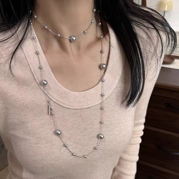 Hosszú műgyöngyös nyaklánc, stacking stílus, elektroplakált befejezés, Yiwu eredet, őszi 2025 megjelenés, nőknek