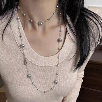 Hosszú műgyöngyös nyaklánc, stacking stílus, elektroplakált befejezés, Yiwu eredet, őszi 2025 megjelenés, nőknek
