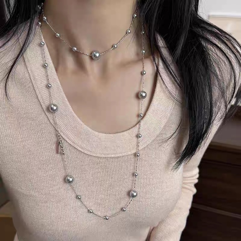 Hosszú műgyöngyös nyaklánc, stacking stílus, elektroplakált befejezés, Yiwu eredet, őszi 2025 megjelenés, nőknek