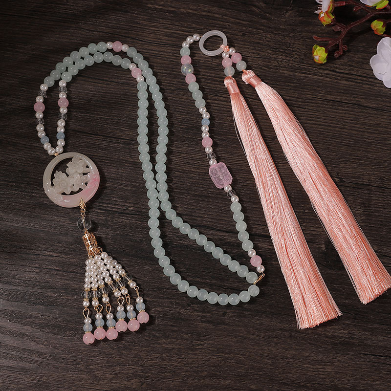 Ogrlica s U-oblik dizajna, ručno izrađena od stakla, kuglični lanac, duljina 71–80 cm, novi kineski stil