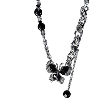 Colier lung pentru pulover - stil retro, design geometric, oțel titan, placare electrolitică