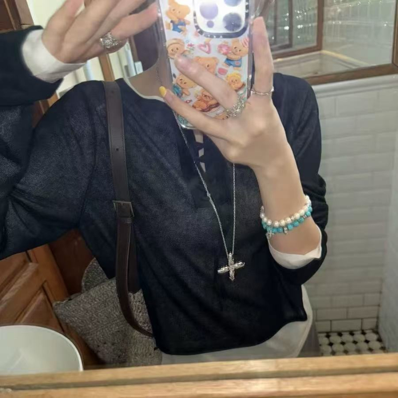 Ogrlica od bakra s spiralnim lancem i privjeskom s motivom križ-zvijezda, unisex, jednostavan dizajn