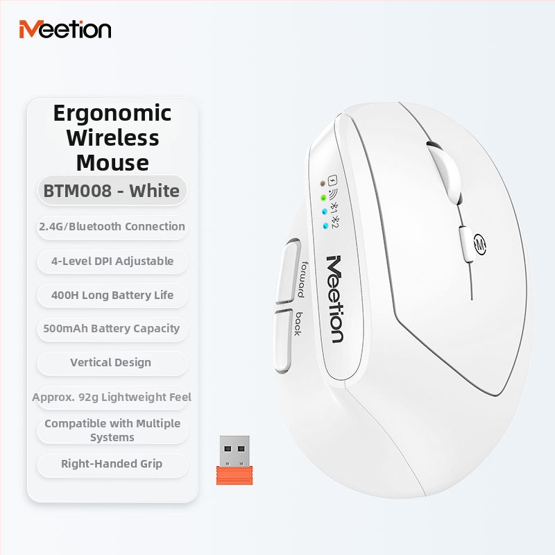 Ergonomická vertikálna bezdrôtová myš s dvojmódovým nabíjaním, 2400 DPI, 6 tlačid, kompatibilná s desktopom, notebookom, All-in-One a tabletom