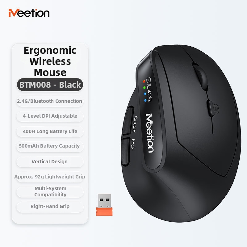Ergonomická vertikálna bezdrôtová myš s dvojmódovým nabíjaním, 2400 DPI, 6 tlačid, kompatibilná s desktopom, notebookom, All-in-One a tabletom