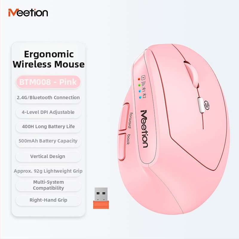 Ergonomická vertikálna bezdrôtová myš s dvojmódovým nabíjaním, 2400 DPI, 6 tlačid, kompatibilná s desktopom, notebookom, All-in-One a tabletom