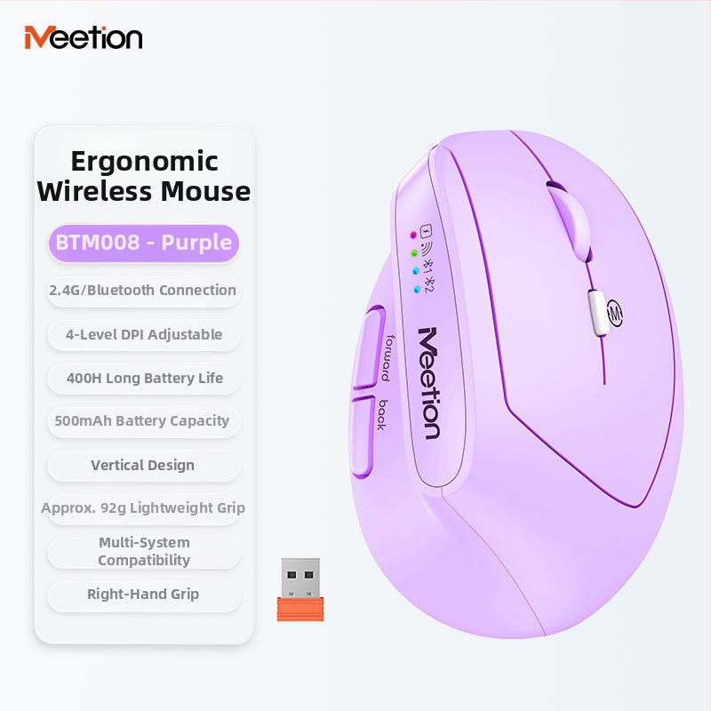 Ergonomická vertikálna bezdrôtová myš s dvojmódovým nabíjaním, 2400 DPI, 6 tlačid, kompatibilná s desktopom, notebookom, All-in-One a tabletom