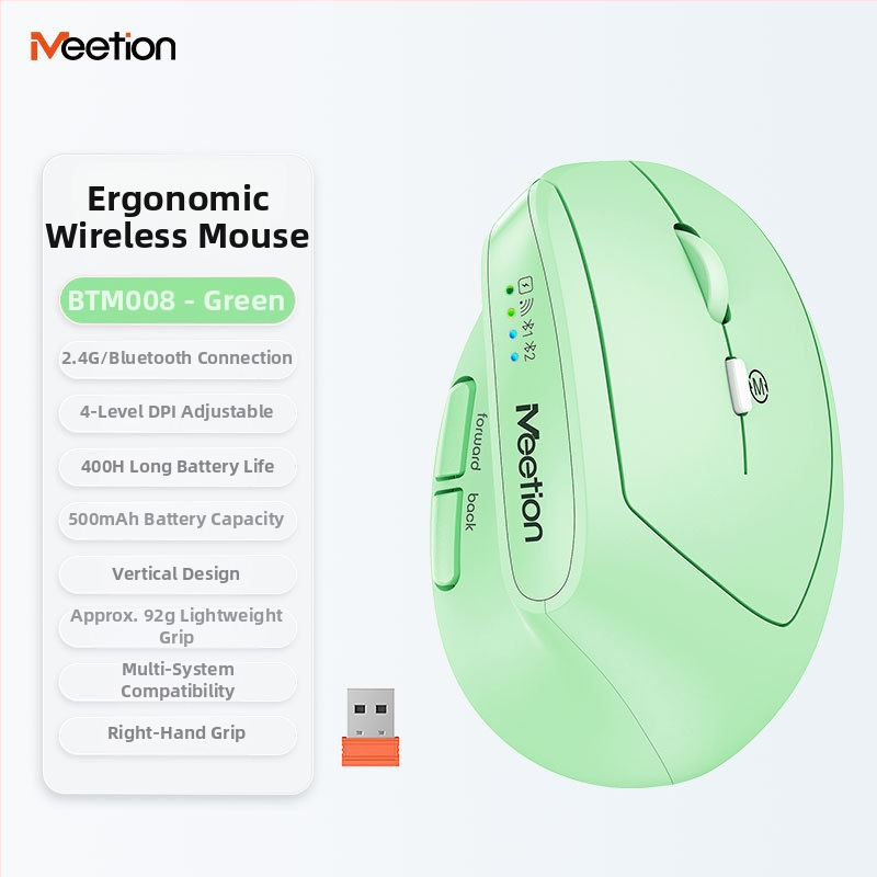 Ergonomická vertikálna bezdrôtová myš s dvojmódovým nabíjaním, 2400 DPI, 6 tlačid, kompatibilná s desktopom, notebookom, All-in-One a tabletom