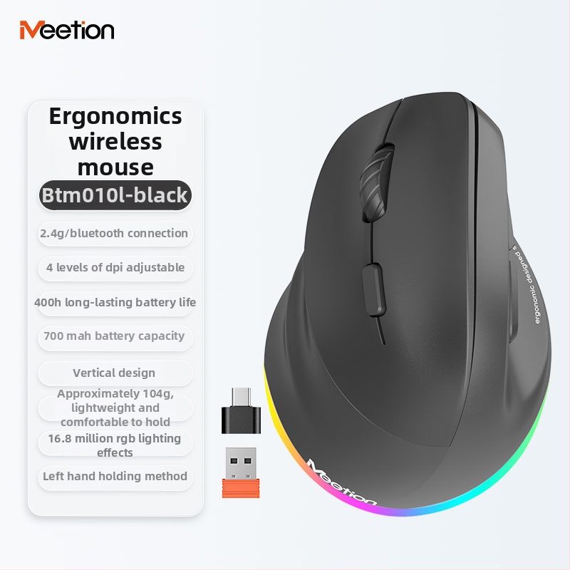 Ergonomická vertikálna bezdrôtová myš s dvojmódovým nabíjaním, 2400 DPI, 6 tlačid, kompatibilná s desktopom, notebookom, All-in-One a tabletom