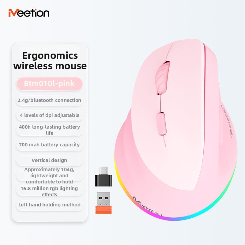 Ergonomická vertikálna bezdrôtová myš s dvojmódovým nabíjaním, 2400 DPI, 6 tlačid, kompatibilná s desktopom, notebookom, All-in-One a tabletom