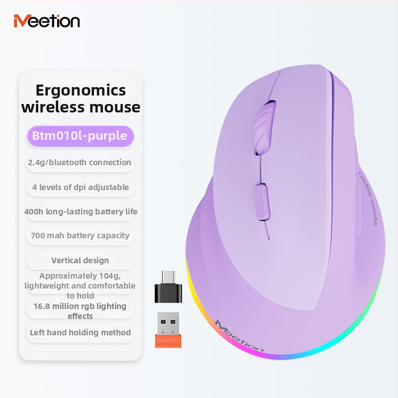 Ergonomická vertikálna bezdrôtová myš s dvojmódovým nabíjaním, 2400 DPI, 6 tlačid, kompatibilná s desktopom, notebookom, All-in-One a tabletom