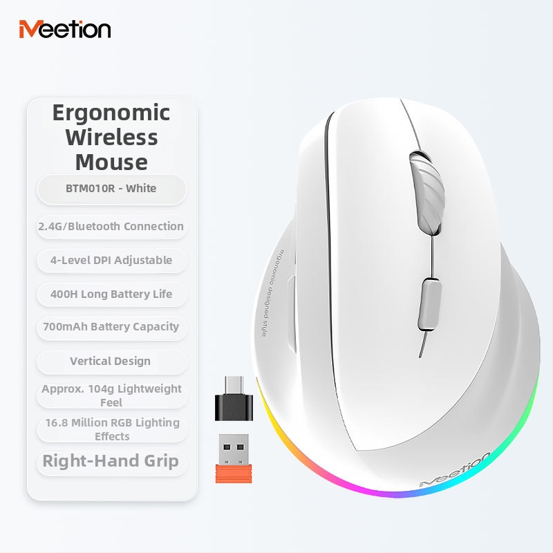 Ergonomická vertikálna bezdrôtová myš s dvojmódovým nabíjaním, 2400 DPI, 6 tlačid, kompatibilná s desktopom, notebookom, All-in-One a tabletom