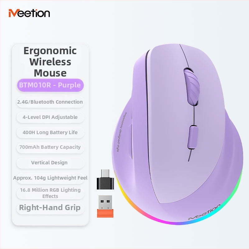 Ergonomická vertikálna bezdrôtová myš s dvojmódovým nabíjaním, 2400 DPI, 6 tlačid, kompatibilná s desktopom, notebookom, All-in-One a tabletom