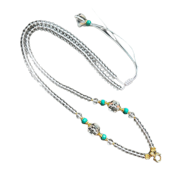 Buddha amulett nyaklánc szintetikus kristály gyöngyökkel, rézmedál, kézzel kötött, kód 3734