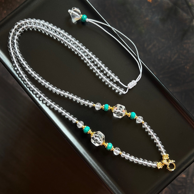 Buddha amulett nyaklánc szintetikus kristály gyöngyökkel, rézmedál, kézzel kötött, kód 3734