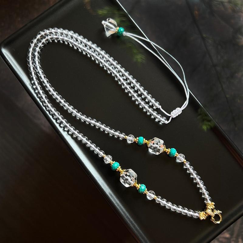 Buddha amulett nyaklánc szintetikus kristály gyöngyökkel, rézmedál, kézzel kötött, kód 3734