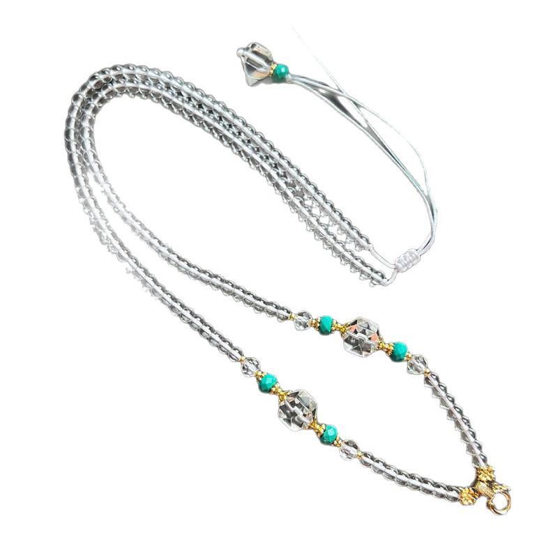 Buddha amulett nyaklánc szintetikus kristály gyöngyökkel, rézmedál, kézzel kötött, kód 3734