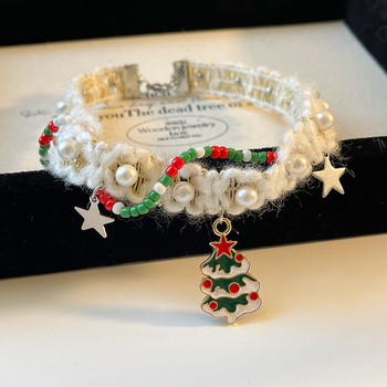 Colier cu pandantiv în formă de brad de Crăciun, din aliaj de zinc, lanț clavicular, circumferința 31–40 cm, stil natural