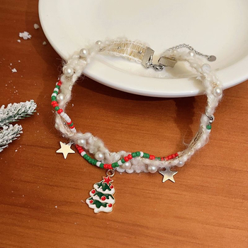 Colier cu pandantiv în formă de brad de Crăciun, din aliaj de zinc, lanț clavicular, circumferința 31–40 cm, stil natural