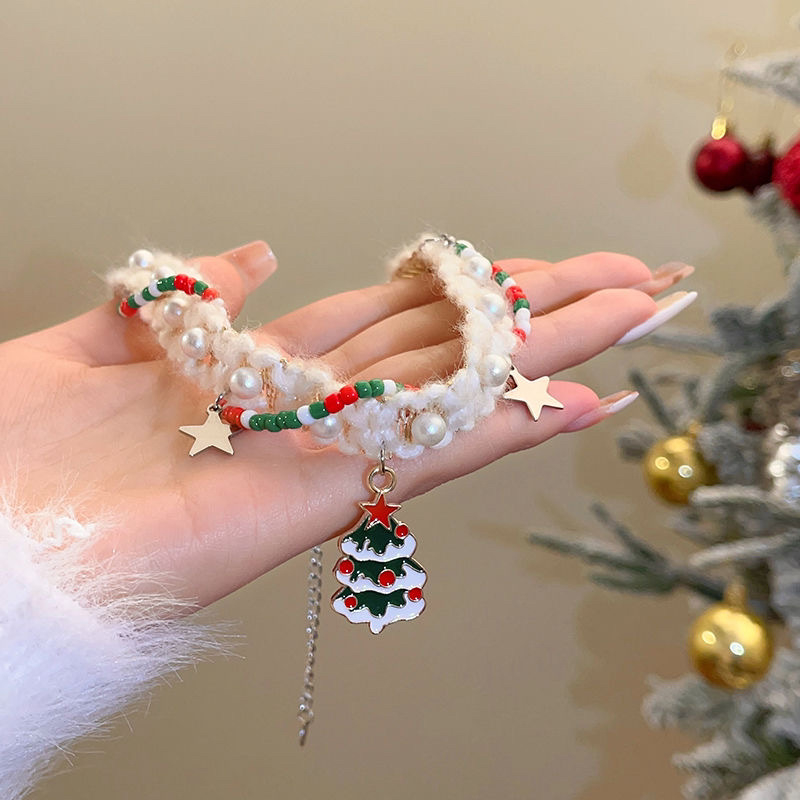 Colier cu pandantiv în formă de brad de Crăciun, din aliaj de zinc, lanț clavicular, circumferința 31–40 cm, stil natural