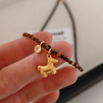 925 ezüst lómedállal ellátott nyaklánc, gyöngy lánccal, kézzel készített, állatövi motívum