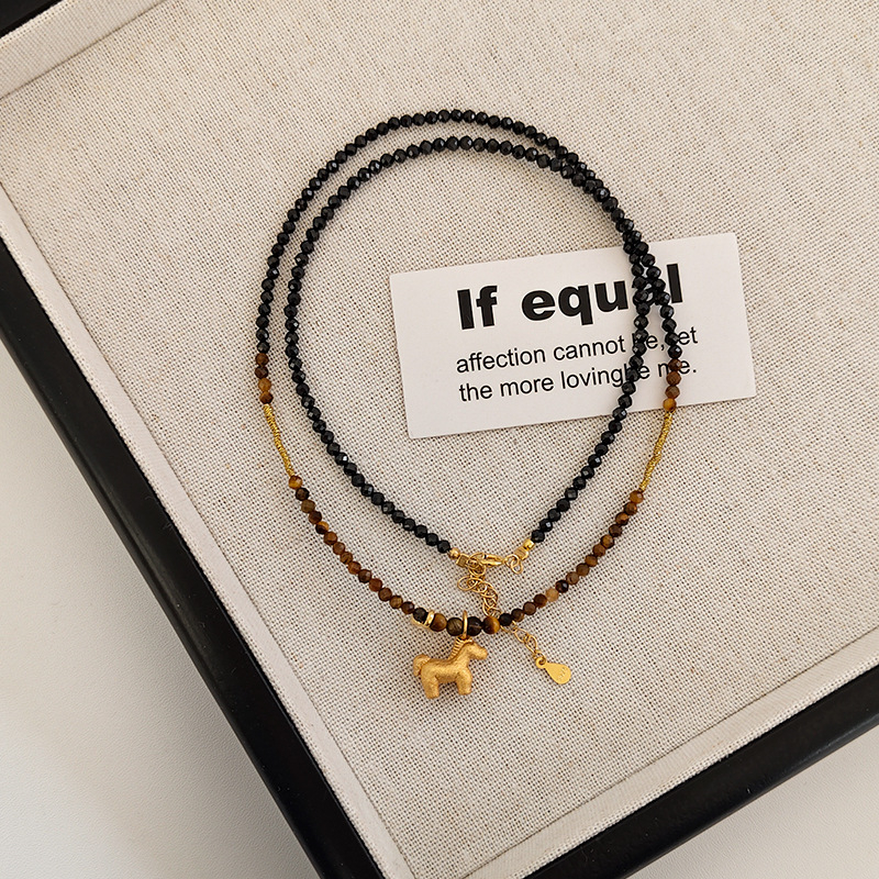 925 ezüst lómedállal ellátott nyaklánc, gyöngy lánccal, kézzel készített, állatövi motívum