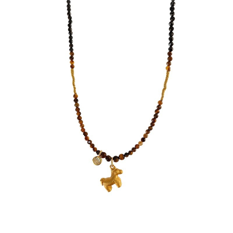 925 ezüst lómedállal ellátott nyaklánc, gyöngy lánccal, kézzel készített, állatövi motívum