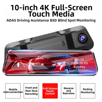 4K predná a zadná záznamová autokamera, Wi‑Fi, inštalácia do spätného zrkadla, trojitý objektív