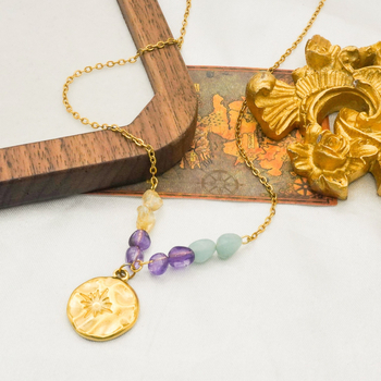 Geometriai rozsdamentes acél nyaklánc aranyozott bevonattal, szabványos lánc, 6 g