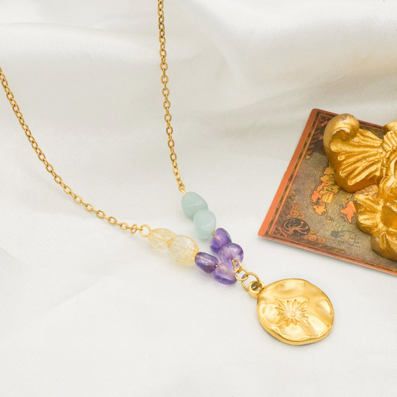 Geometriai rozsdamentes acél nyaklánc aranyozott bevonattal, szabványos lánc, 6 g