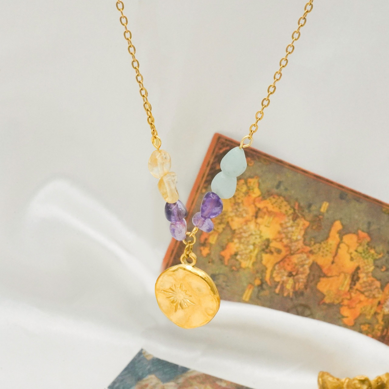 Geometriai rozsdamentes acél nyaklánc aranyozott bevonattal, szabványos lánc, 6 g