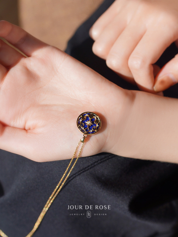 Колие за ключица: 925 сребро с позлата 18K, лазурит, фаза на луната, луна и звезда в констелация, ретро стил