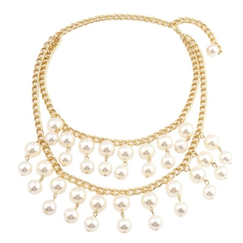 Višeslojna ogrlica od umjetnih perli s resicama, lanac u obliku vodnih valova, kapkoviti dizajn, privjesak od željezne legure (Imitation pearls; Water-wave chain; Multi-layer; Drop shape; Iron alloy)